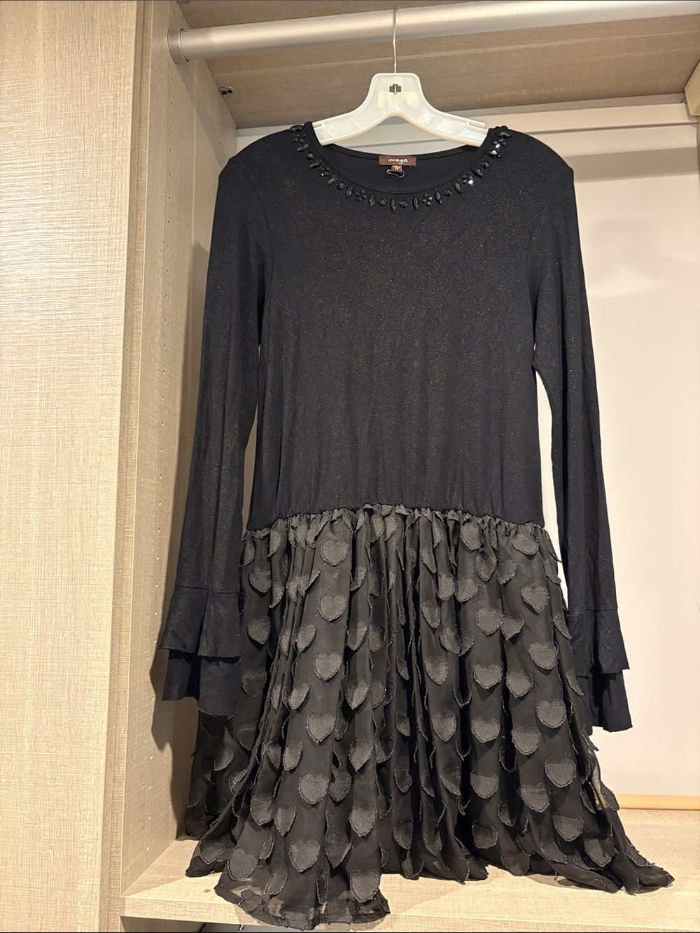 Imoga Black Long Sleeve Petal Layer Dress for Girls